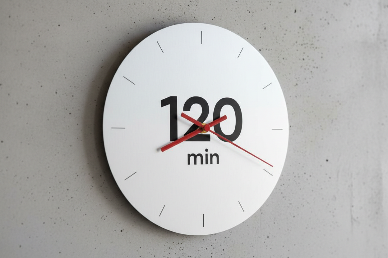 a clock showing only 120 min as text